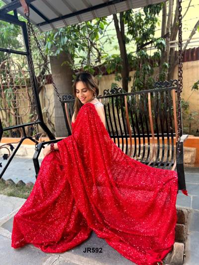 D.NO. JR592 BY JR HEAVY SEQUINS EMBROIDERY SAREE MANUFACTURER IN SURAT